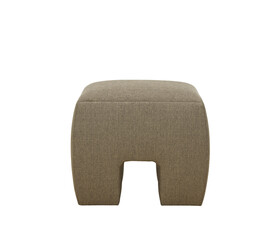 Modern upholstered ottoman or stool with unique cutout on white background + clipping path. Furniture, interior object.