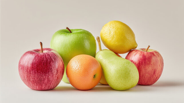 pristine ultraminimalist composition featuring assortment of fresh fruits on clean white background