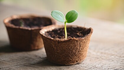seedling sprouting in biodegradable coconut coir pot for eco friendly gardening
