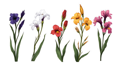 Elegant watercolor floral bouquet illustration featuring black, red, pink, white, orange, yellow, and purple flowers with lush green leaves, artistic floral frames, decorative borders, seamless 4K