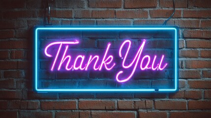 Obraz premium Bright neon sign on a brick wall displaying the message of gratitude and appreciation with colorful lighting.