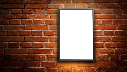 vertical light sign mockup on the side of a brick wall