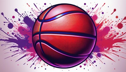 red basketball on a white background with purple and pink paint splatters sport game