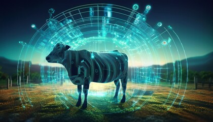digital farming technology with data visualization and cattle
