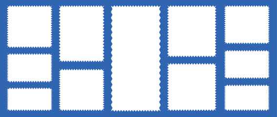 Postage stamp borders set vector. wavy edge frame or shape. Set of frames in shape of squares and zigzag edges
