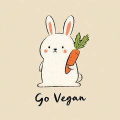 Fototapeta premium Cute bunny holds carrot promoting vegan lifestyle at a playful artsy market