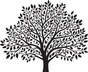 Fototapeta premium The Great Oak Tree: A Majestic and Detailed Silhouette of a Mature Tree with a Full Crown of Leaves