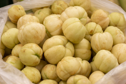 Fresh pale green cocona fruits in plastic bag