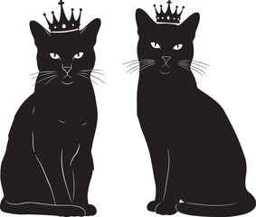 Obraz premium Two black cats wearing crowns silhouette