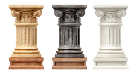 Fototapeta premium Three Elegant Columns Isolated on Transparent Background