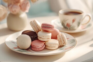 Obraz premium Festive Breakfast with Macarons and Coffee