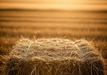 Naklejka premium A serene rural landscape with a golden wheat field under a summer sky at harvest time