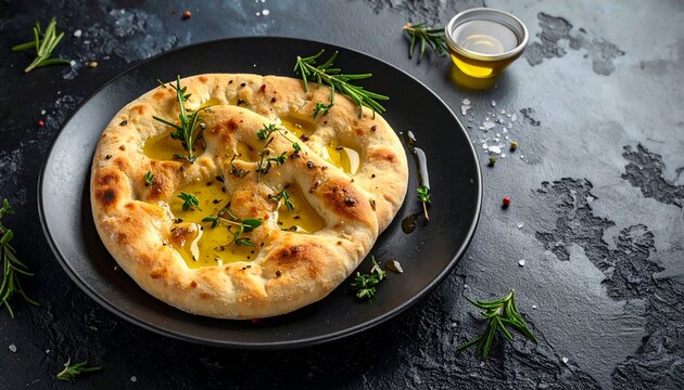 Flatbread with Fresh Herbs and Olive Oil_Soft, warm flatbread drizzled with olive oil 