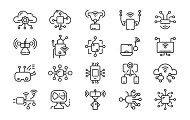 Fototapeta premium Collection of 20 hand-drawn sketchy icons representing cloud computing iot data analytics ai and technology concepts