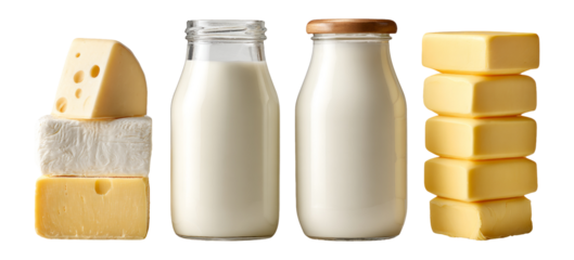 Assorted Dairy Products on Transparent Background for Culinary Use