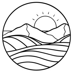 Fototapeta premium Minimal Desert Sunset Scene – Vector Outline