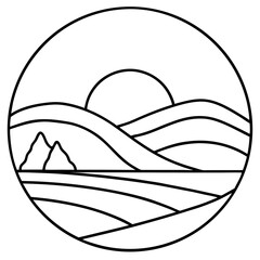 Minimal Desert Sunset Scene – Vector Outline