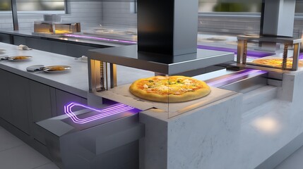 Automated Pizza Conveyor System in Modern Restaurant Kitchen