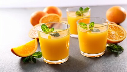refreshing citrus delight glasses of fresh orange juice with mint and sliced oranges