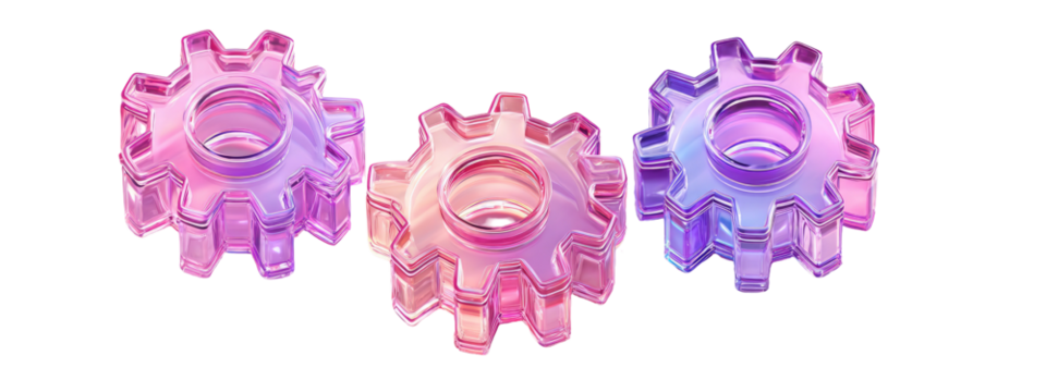 Three vibrant, gradient-filled gears