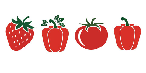 Vector art of four red fruits and vegetables