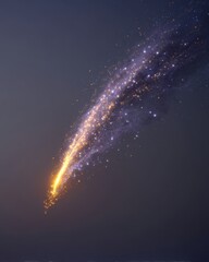 Glowing meteor trail across night sky, cosmic event, space background, digital art, science fiction