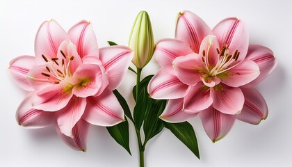 Fototapeta premium double pink lily flowers shown on white