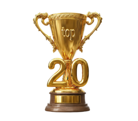 Gold trophy with "top 20" text