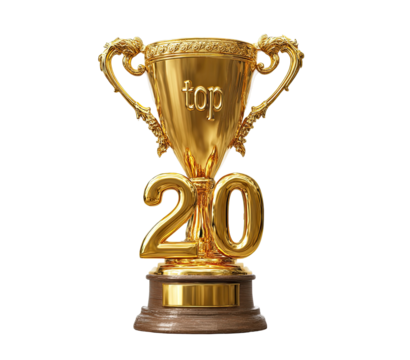 Gold trophy with "top 20" text