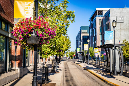 Colorful Bozeman Downtown Street View with Flowers