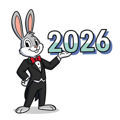 Cartoon Rabbit Presenting the Year 2026