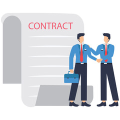 Two businessmen shaking hands in front of contract isolated on adobe illustration