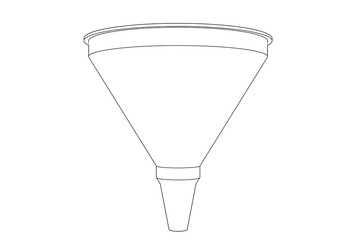 Wireframe Funnel Outline Illustration: Monochrome Technical Drawing for Engineering, Industrial Design and Scientific Research. Simple Line Art, Vector Graphic on White Background.