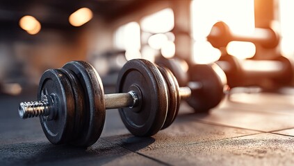 Gym dumbbells on floor (1)