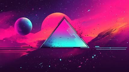 neon geometric landscape with astral planets and vibrant colors for futuristic backgrounds