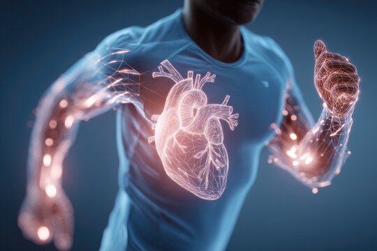 Running man, glowing heart, anatomical (1) - Powered by Adobe