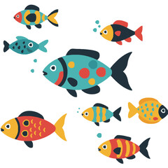 Naklejka premium Cute Cartoon Fish Collection, Colorful Aquatic Creatures, Underwater Life Vector Illustration