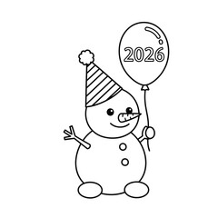 Cartoon Snowman Holding Balloon with 