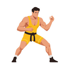 Fototapeta premium Strong Wrestler in Yellow Singlet Ready to Fight in a Sports Competition