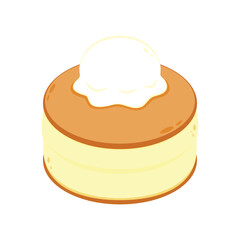 Pancakes with ice cream, whipped cream and maple syrup on plate for banners.