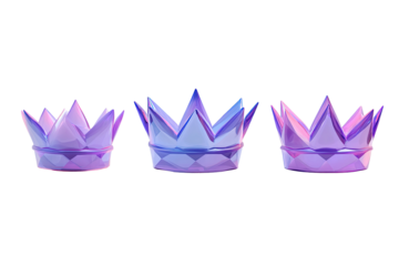 Three stylized purple crowns in varying sizes