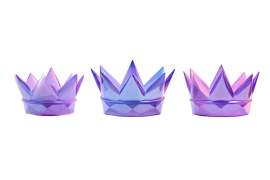 Three stylized purple crowns in varying sizes