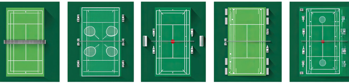 Top-down view of multiple badminton courts