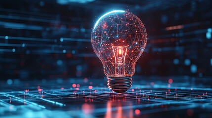 futuristic digital light bulb with network connections and glowing elements in technology innovation concept