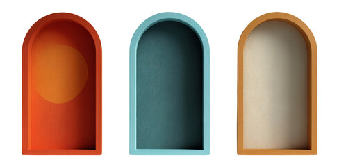 Colorful Arch Shelves with Unique Designs on Transparent Background