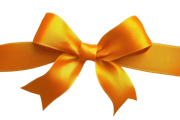 A vibrant, glossy orange ribbon bow