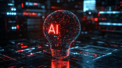 future of artificial intelligence concept with digital lightbulb and data circuitry