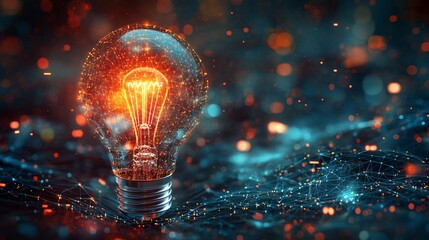 illuminated light bulb with digital network overlay representing innovation and technology