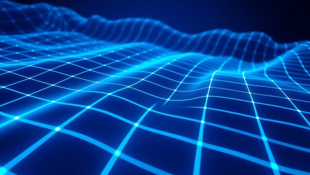 Blue Retro Digital Grid Landscape Background - Powered by Adobe