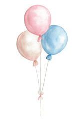 Three pastel colored balloons tied together